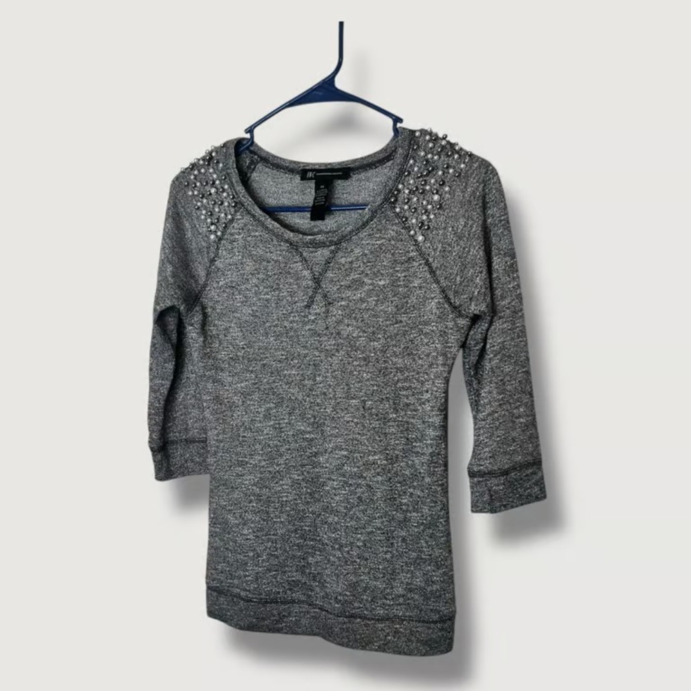 INC International Concepts Purple Gray Sparkly Beaded Sweater Size XS